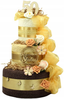 Súprava uterákov - Narodeninový darček k 50. meninám uteráková torta